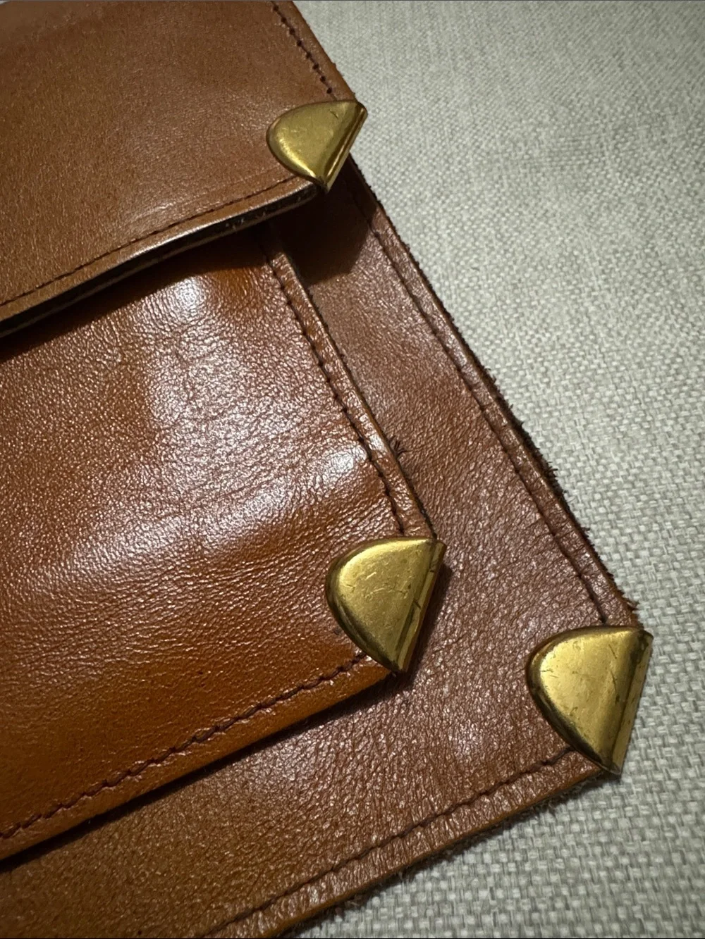 Vintage Leather Envelope Style Clutch with Hidden Wristlet Strap-Metal Corners